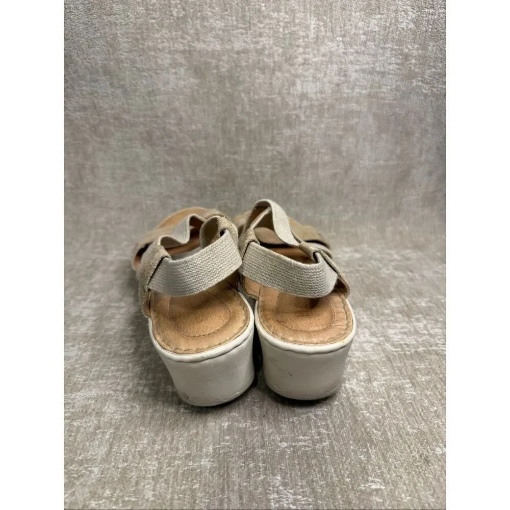 Born Women's Suede Leather Strappy Platform Wedge Slingback Sandals Tan Size 9M